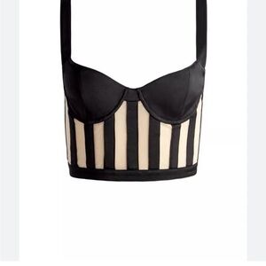 Alice and Olivia Black & Cream Striped Longline Bustier crop top